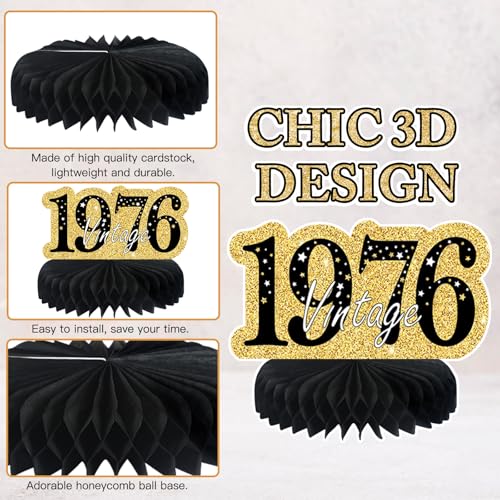 Image of 9 Pcs 50th Birthday Decorations Honeycomb Centerpieces for Women Men, Black Gold 1976 Aged to Perfection Vintage Centerpieces for Tables Toppers,Fifty Years Party Decorations Supplies