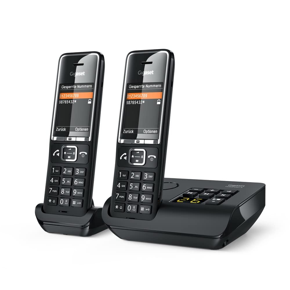Gigaset COMFORT 550A・Analoges/DECT-Telefon・Kabelgebundenes Mobilteil・Freisprecheinrichtung・200 Eintragungen・Anrufer-Identifikation・Schwarz (L36852-H3021-B104)