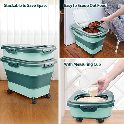 Viretec Dog Food Storage Container, 5-20Lbs Collapsible Pet Food Storage Containers with Rolling Wheel Airtight Locking Lid, Dry Food Storage Bin with Cup and Scoop, Suitable for Pet Food, Flour, Rice - Thumbnail 7