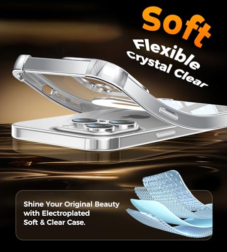 Image of Soft Case for iPhone 13 Pro with 360 Rotating Magnetic Stand, Compatible with Mag-Safe, 4X MIL-Drop Protection, Lightweight Glossy Anti-Yellowing Clear Back Phone Cover for iPhone 13 Pro, Silver