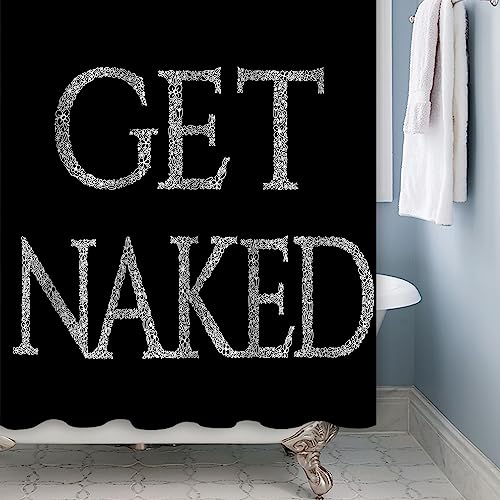 SDOTPMT 72x96 Inches Get Naked Shower Curtain Black Funny Cute Quotes Bath Curtain Decorative Aesthetic Letter Polyester Fabric Artistic Bathroom Curtain with Hooks - Image 2