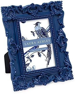 Laura Ashley 2x3 Navy Ornate Textured Hand-Crafted Resin Picture Frame with Easel, for Tabletop & Wall Display, Decorative Floral Design Home Décor, Photo Gallery, Art & More (2x3, Navy)