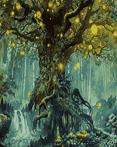DIY Paint by Numbers Kits, Amiiba Fantasy Forest Psychedelic Magical Tree of Life 16x20 inch Acrylic Painting by Number Wall Art Crafts (Forest, Without Frame)