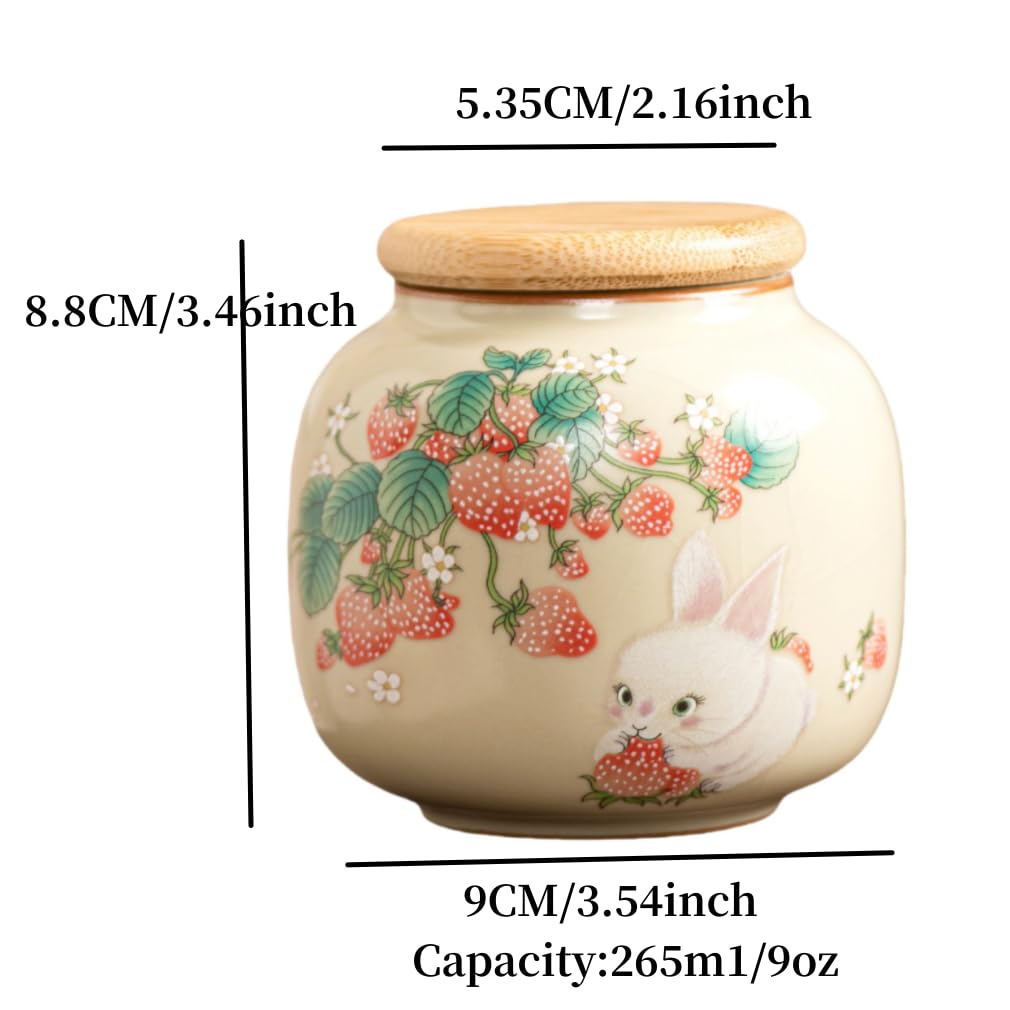 Recipiente de té de cerámica de 9 onzas con tapa hermética, adorable tarro de almacenamiento con diseño de animales para té de hojas sueltas, café, azúcar, galletas, organizador decorativo 8