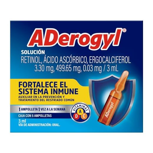 Aderogyl vitaminas A, C y D fortalece el sistema inmune, 5 ampolletas de 3 ml