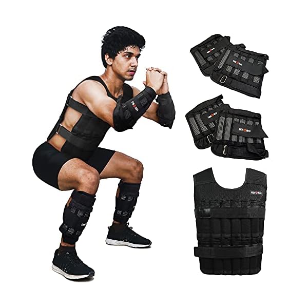 LEKARO-45LB-Adjustable-Weighted-Vest-Set-with-Arm-Weights-and-Leg-Weights-Weight-Training-Workout-Sut-Fitness-Boxing-Jacket-Wrist-Weights-Ankle-Weights-Including-Weights-100-steel-plates Adjustable Weighted Vest Set with Arm Weights and Leg Weights, Weight Training Workout Set, Weights Jacket & Wrist Weights & Ankle Weights (Including Weights: 96-100 Steel Plates)