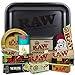 Plateau à rouler Raw Noir 27,5 x 17,5 cm + Cendrier RAW + Pot anti-odeur THE BOAT + Papier à rouler Raw Organique, Noir, Classic et Bulldog + Tips + Cône + Stickers - Cadeau pour les fumeurs