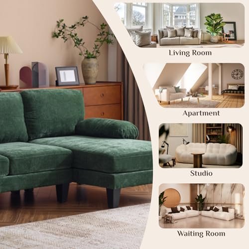 Image of Karl home Compact U-Shape Sectional Sofa Couch 111 inch 4-Seat Green | Modern, Chenille Fabric Upholstered, Double Chaise, Wood Grain Legs for Living Room, Home Office, Apartment, Studio