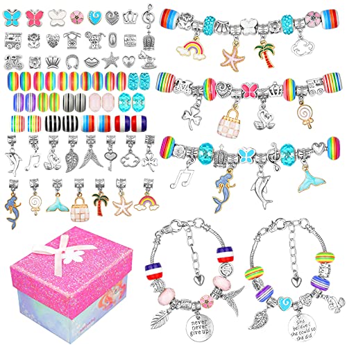 85Pcs Charm Bracelet Making Kit, Iriseris Charm Bracelets for Girls, Jewelry Making Kit with Bracelet Beads, Charm Bracelets Kit, Bracelet Making Kit for Girls, DIY Jewelry Craft with Gift Box
