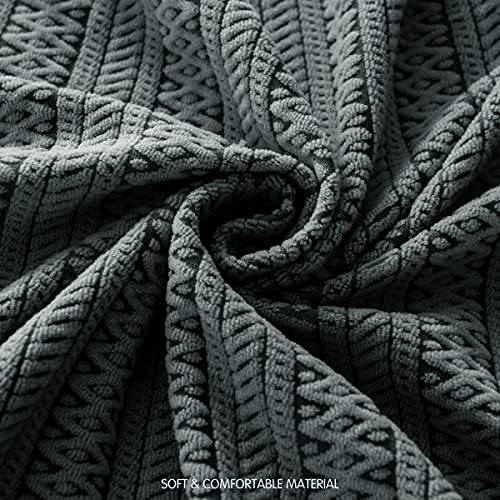 Subrtex Sofa Cover High Stretch Striped Jacquard Couch Slipcover With 2 Separate Cushion 3-Piece Couch Cover For 2-Seater Elastic Washable Furniture Protector For Pets Kids（Medium, Grey） #TOP3