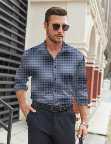 Image of COOFANDY Mens Stretch Dress Shirts Long Sleeve Button Down Shirt Regular Fit Formal Business Shirts