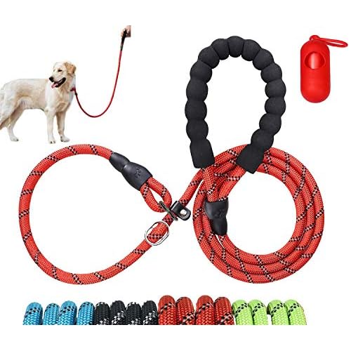 Moonpet Hundeleine Retrieverleine mit zugstopp Moxonleine Dauerhafte Weiche Reflektierende mit Halsband Einstellbar Leinen für Mittlere und Große Hunde,180 cm Rot