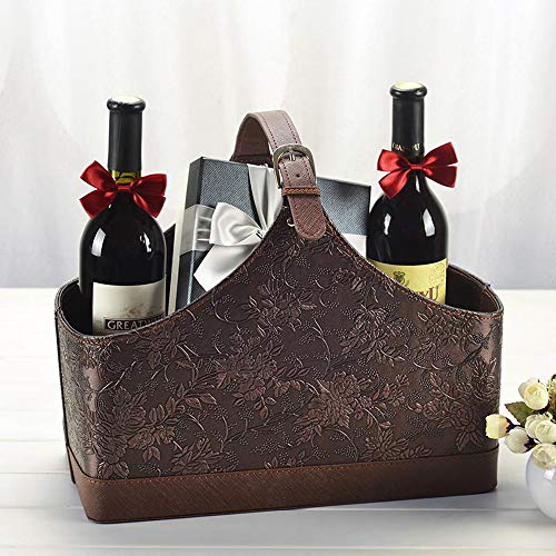 Medium Size Storage Basket, Leather Storage Bin Organizer For Wine Flowers Fruits Magazine Holder Rack/Bins,With Top Handle For Holiday Presents Gifts Display (Middle Vintage) #TOP9