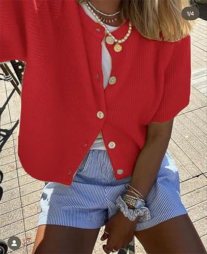 Image of Women's Cardigans Short Sleeve Button Down Cardigan Sweater Y2k Knitted Crop Shirt Top