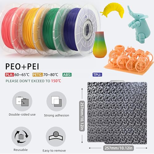 Image of Double Sided PEO PEI Build Plate for Bambu Lab X1 /X1C /X1E /P1P /P1S /A1, 257x257mm PEO+PEI Spring Steel Plate Flexible Textured Plate for Bambu Labs Series 3D Printers