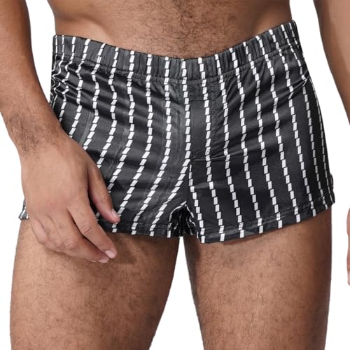 YiZYiF Mens Striped Print Swim Trunks Elastic Waist Satin Boxer Shorts Sleep Loungwear for Beach Holiday2