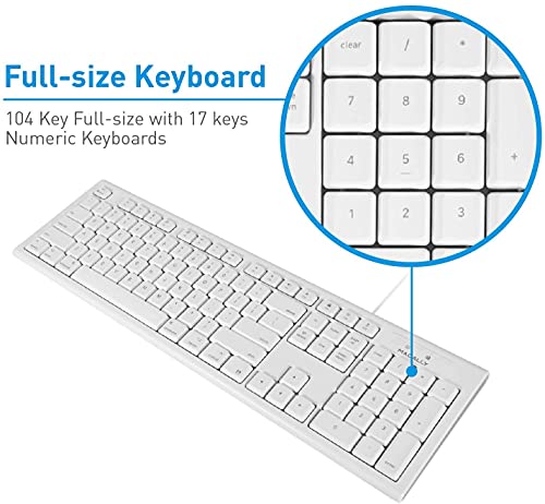 Macally Full-Size USB Wired Keyboard for Mac Mini/Pro, iMac Desktop Computer, MacBook Pro/Air Desktop w/ 16 Compatible Apple Keyboard with Numeric Keypad, Rubber Domed Keycaps - Spill Proof