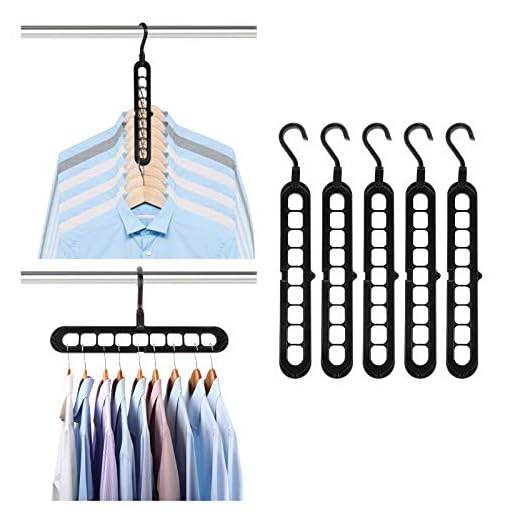 Niclogi Magic Hanger Space Saving Hangers 5 Pack Cascading Hanger 9 Slots Closet Organizer Space Saver Sturdy Plastic for Heavy Clothes(Black)