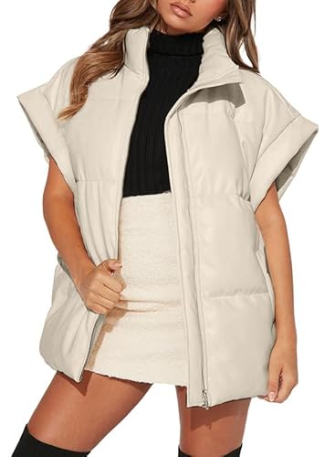 Dokotoo WGGW853249-18-M Women Winter Oversized Puffer Vest Quilted Lightweight Stand Collar Flysleeve Insulated Padded Puffy Jackets Coat With Pockets 2024 Fashion Apricot Medium thumb #2