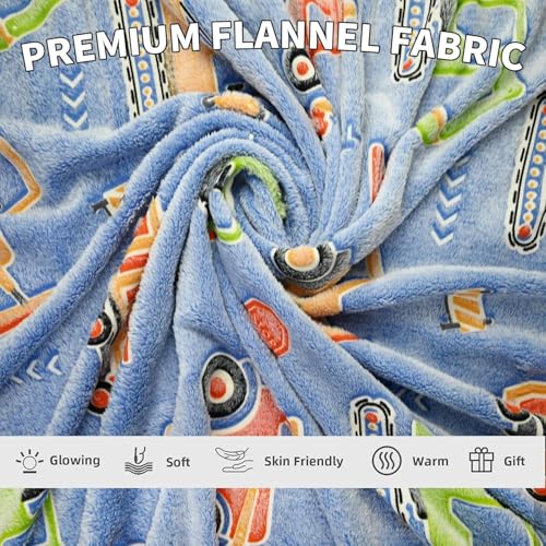 Image of Happy Hues Glow in The Dark Blanket Kids-Teens Boys & Girls Travel Lightweight Throw Blankets Soft & Fluffy for Kids (Vehicle)