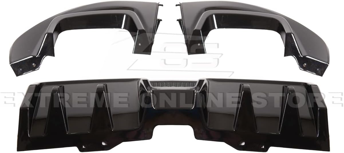 Replacement For 2015-2021 Subaru WRX STi | JDM Performance Style Rear Bumper Lower Fin Diffuser (ABS Plastic - Painted Glossy Black)