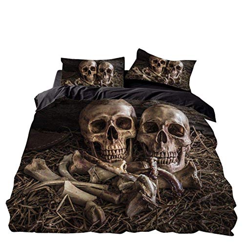 Loussiesd 3D Skull Duvet Cover Set Single for Kids Gothic Skull Bedding Set Skeleton Bones Print Comforter Cover Scary Bedspread Cover Microfiber Vintage Quilt Cover Zipper Closure 2 Pcs - Image 4