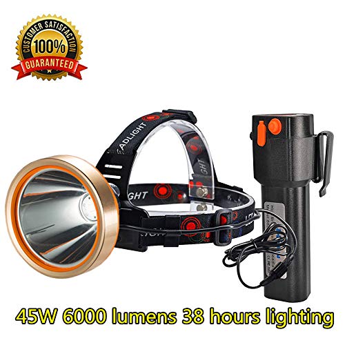 LED Headlamp Flashlight,18000mAh Rechargeable Super Bright Spotlight CREE 6000LM Searchlight Headlamps,Outdoor Long Lighting