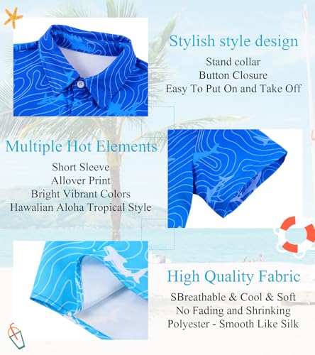 Image of uideazone Boys Button Up Shirts for Teens Size 13-14 Gradient Blue Shark Shirts Kids Aloha Holiday Casual Blouse for Beach Play Rafting Surfing Wading Sandcastle Building