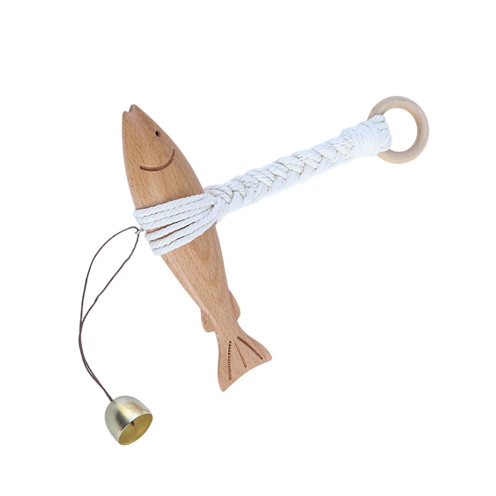 Wooden Fish Pendant Doorbell Hanging Chimes Ornament with Bells Front Door Bells for Home Decors and Artistics Touch Door Chimes
