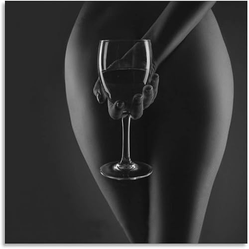 Pósteres de mujer y copa de vino arte estético de decoración de pared lienzo de pintura de pared para dormitorio sala de estar 16 x 16 pulgadas