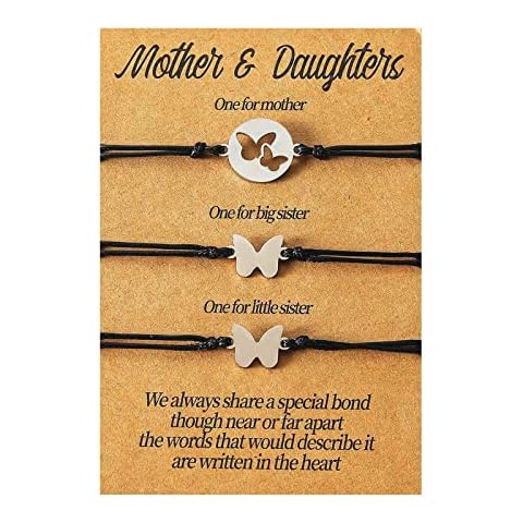 Raysunfook I Love You Friendship Couple Distance Matching Bracelets for Women Bracelets for Best Friends Handmade Gift Card Bracelet (Silver-3 set butterful bracelets) Cover