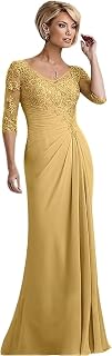 Mother of Bride Dresses for Women Long Chiffon Lace 3/4 Sleeves Mother of The Groom Dresses Formal