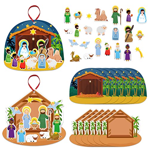 JUESMOS Ensemble de bricolage de 24 autocollants de crèche de Noël pour enfants