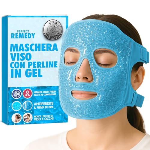Perfect Remedy Maschera Ghiaccio Viso Riutilizzabile per Impacchi Freddi e Caldi – Frozen Face Mask Refrigerante con Perline in Gel (Blu)