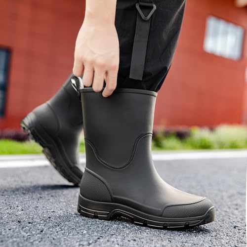 WOWSTICK Waterproof Rain Boots for Men and Women Lightweight Slip Resistant Fishing Deck Garden Mid-calf Outdoor Work Booties2