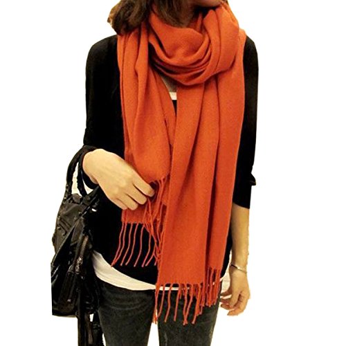Aiyue Paradise Kiss Womens Winter Long Soft Warm Tartan Check Plaid Striped Scarve Solid Pashmina Scarf Wrap Valentine's Gifts (orange)