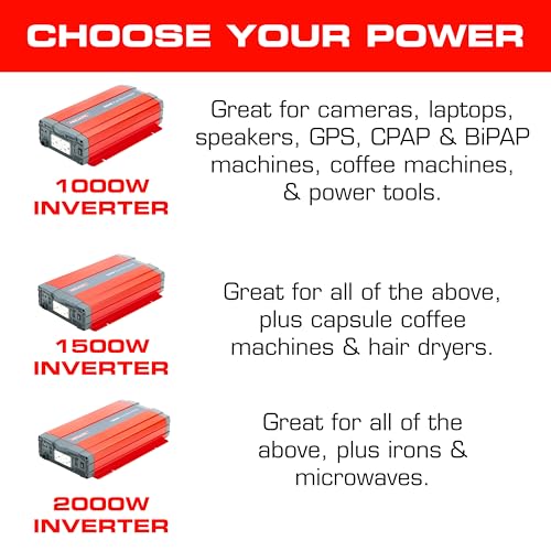 Image of REDARC 2000W Pure Sine Wave Inverter, 12V DC to 110 / 120V AC Power Converter, Portable Power Inverter, Connects to Car Battery System, Adapter for Camper, RV, Truck, Off-Grid Camping