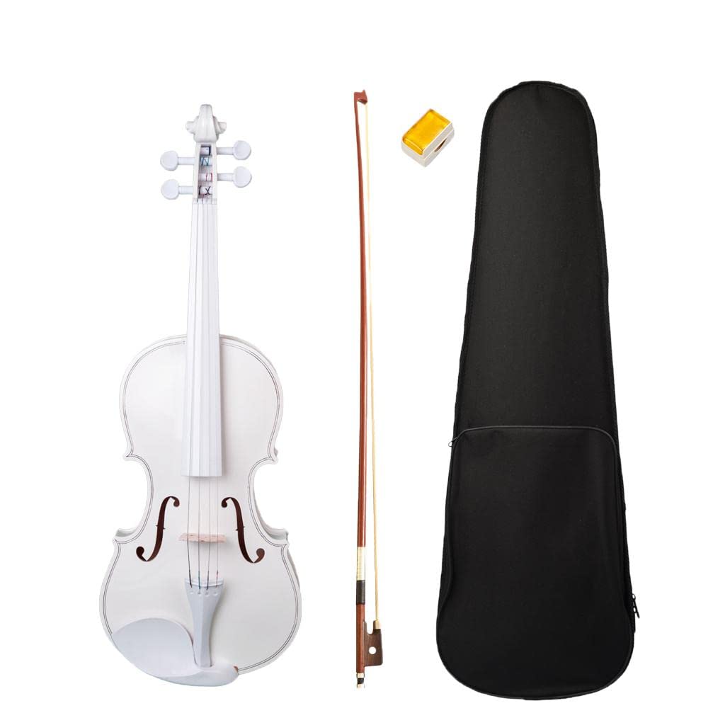Violino acustico 4/4 di dimensioni standard bianco acero abete starter kit per principianti con custodia e archetto accessori in ebano – perfetto per bambini, studenti e principianti – peso e