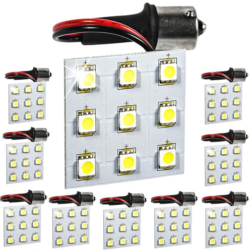 HQRP 10-Pack BA15s Bayonet Base 9 LEDs SMD 5050 LED Bulb Cool White Replacement for #1141#1156 Jayco RV Interior/Porch Lights Replacement