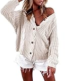 Damen Grobstrick Outwear Button Down Sweater Open Front Kurz Cardigan Zopfmuster Strickpullover