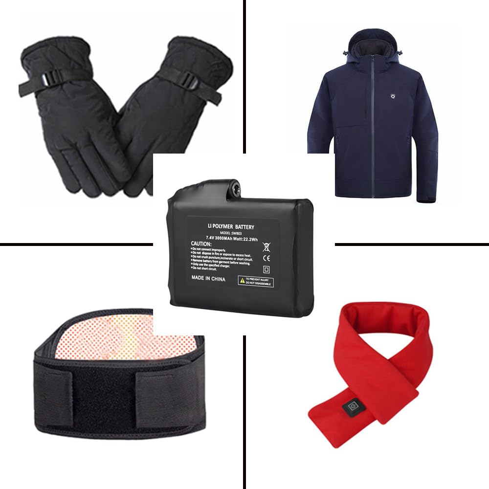 2 Stück Wiederaufladbare Li-Polymer-Akkus, Ersatzakku für Beheizbare Handschuhe Unterwäsche Socken Weste, 7,4V 2200mAh