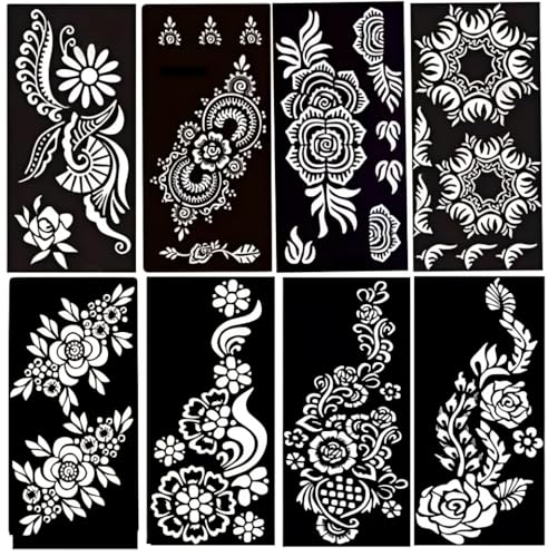 Image of Mehndi Strip Stencil Sheet with 8 Floral Designs | Easy to Apply Traditional Mehndi Design Strips | Reusable Mehndi Sticker Sheet | Pack of 1