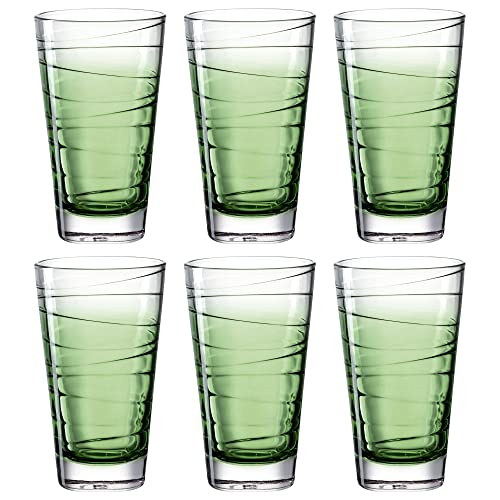 Leonardo Vario Struttura Trink-Gläser 6er Set, spülmaschinenfeste Longdrink-Gläser, bunte Trink-Becher aus Glas, grün, 280 ml, 026834