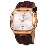 Joshua & Sons Men's JX117RG Rose Gold Square Case Swiss Quartz Watch With White Dial And Brown Leather Strap