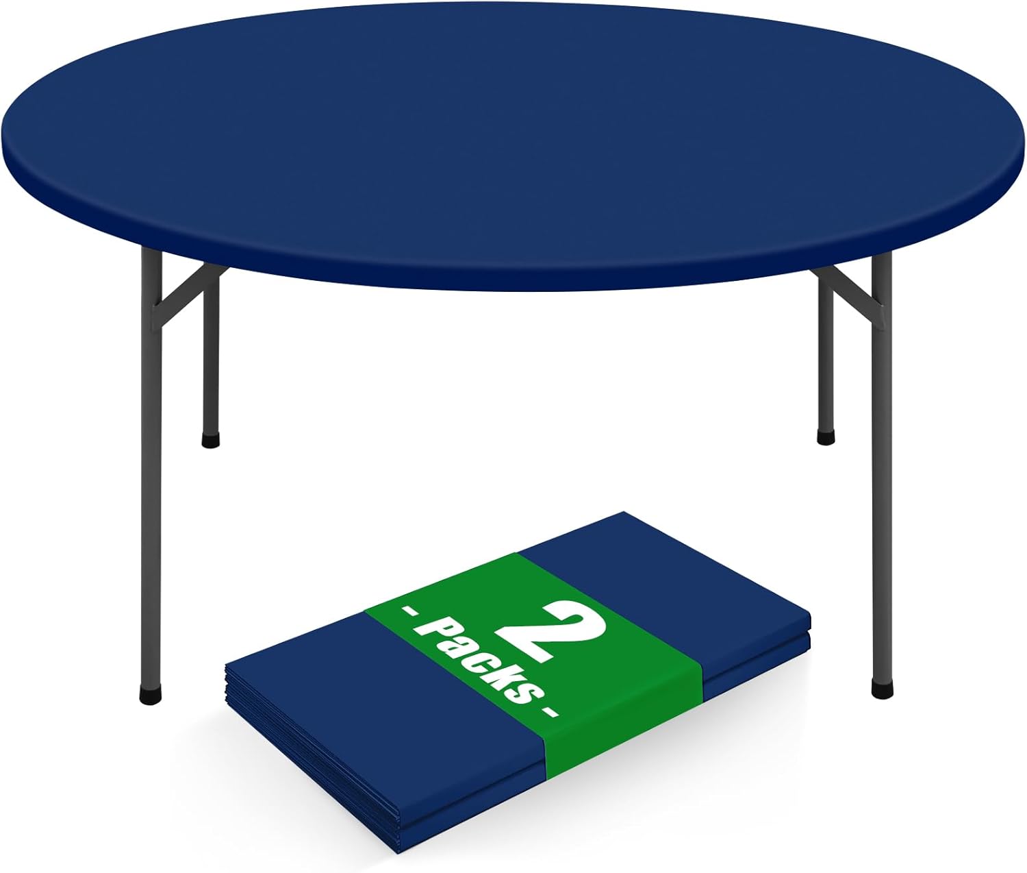 Moosfor Round Spandex Tablecloth 2 Pack, Elastic Fitted Waterproof Tablecloths for 57"-68" Tables, Stretch Washable Picnic Table Cover for Camping, Dining, Indoor and Outdoor, Navy
