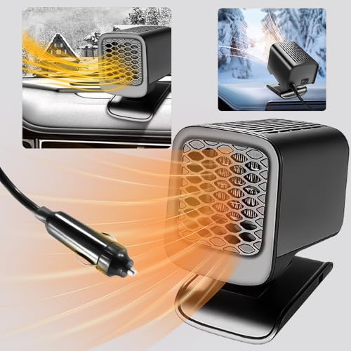 Abiemuce Calentador de coche 2 en 1, 12 V, 150 W, calentador de coche, descongelador, demister para coche, calefactor para coche, con enchufe para encendedor de cigarrillos, calentamiento rápido