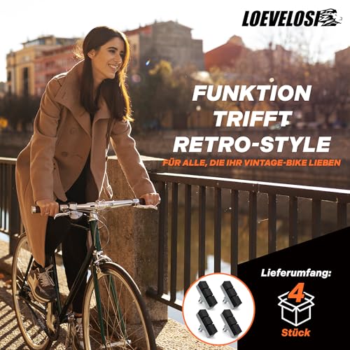 LOEVELOSI Bremsbeläge Fahrrad für Vintage & Retro Fahrräder, Bonanza, Damen-, Herrenfahrrad, Hollandrad City Bike Bremsschuhe Bremsschuh 4er Set Bremsbelag Bremsbacken Bremsblöcke Bremsklötze Beläge