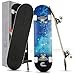 PipePark│Skateboard 79x20,5cm – Ahornholz – Komplettboard – Belastung 100kg – 4 Extra Rollen&Installationswerkzeug – Anti Rutsch Oberfläche/Griptape – 2- Achsensystem – Schwarz (Galaxy)