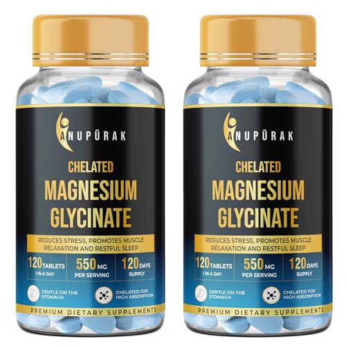 Image of Magnesium Glycinate Tablets 550mg - 100% Pure Chelated Form . No Magnesium Oxide | Supports Sleep, Relaxation & Muscle Function | Non-Laxative . Gentle Daily Formula | 240 Veg Tablets (240 Days)