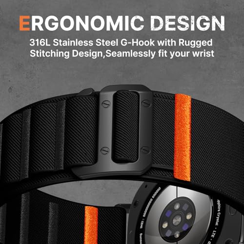 Image of Bandletic Rugged Nylon Compatible with Galaxy Watch Ultra Bands 47mm 2025 /2024 for Men, Stretchy Soft Wide Sport Loop Strap with G-Hook Compatible with Samsung Ultra Watch Band, Black Buckle-Black